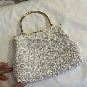 Vintage Gold and White beaded Clutch/ Crossbody